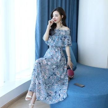 Letné Šaty Žien Kvetinový Elastické Elegantné Šaty kórejský Módne Šifón dámske Letné Šaty Holiday Beach Šaty Vestidos