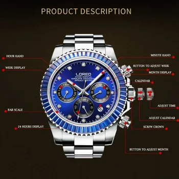 LOREO Luxusná Značka pánskej Módy Outdoorové Športy Automatické Mechanické Hodinky Vodotesné 200M Vojenské pánske Náramkové hodinky Sapphire