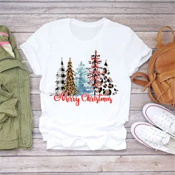 LUSLOS Ženy Krátky Rukáv T Shirt Merry Christmas Mountain Strom Vianočné T-shirt T-shirts Ženy Oblečenie Grafické Tees 2020