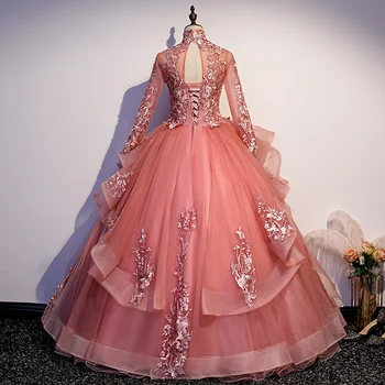 Luxusné dlhý rukáv, ružová, plesové šaty, dráma fáze Šaty Kostým Victoria márii Antoinette Belle opera