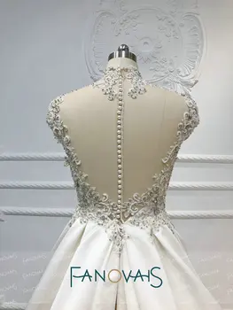 Luxusné plesové Šaty, Svadobné Šaty, Saténové Vysoká Krku Čipky Korálky Svadobné Šaty Vestido de Novia 2019 suknia slubna
