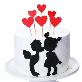 Láska Srdce Sladké Milovníkov Tortu Vňate Na Výročie, Valentína, Svadbu, Párty Tortu Dekorácie, Svadobné Cupcake Vňaťou Nastaviť