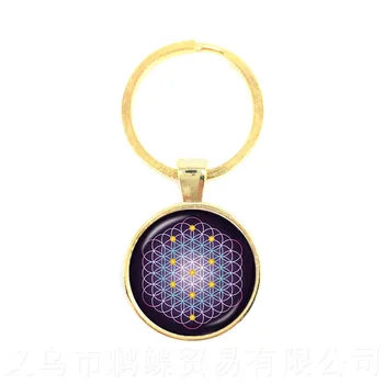 Mandara Sklo Šperky kľúčenky Trendy Čakra Mandala Sklo Šperky Geometrické Kvet Darček Pre Rodinu OM Jogy Keyring