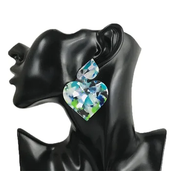 M&G Trendy Dvojité Srdce Akryl Náušnice pre Ženy, Modrá Farba Prúžok Kyseline Octovej Vyhlásenie Živicové Náušnice Šperky Darček Veľkoobchod