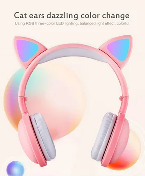 Mačka Ucho LED Svetlo Bluetooth 5.0 Bezdrôtové Slúchadlá Potlačením Hluku Headset Dospelých Dieťa Pre Xiao Mobilný Telefón iPhone