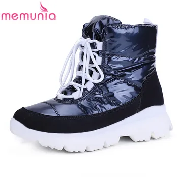 MEMUNIA 2020 Módne hrubé snehu kožušiny topánky ženy čipky teplé zimné topánky kolo prst dámske členkové topánky móda topánky