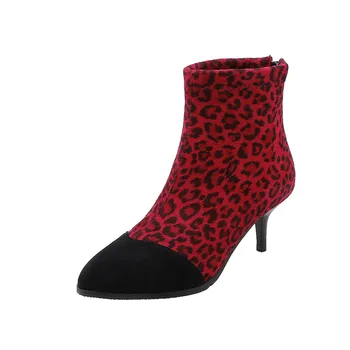 MEMUNIA 2020 plus veľkosť 48 žien členková obuv ukázal prst Leopard vysoké podpätky, topánky zip zmiešané farby jesene zimné topánky žena