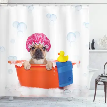 Milovník psov Sprchový Záves, Zvierat, ktoré Majú Kúpeľ vo Vani Gumená Kačička Čistenie Tému na Bubliny Pozadí, Látky, Textílie, Kúpeľňa