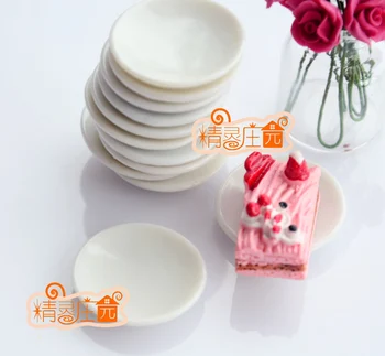 MINI domček pre bábiky miniatúrne Mini nábytok model montáž biela keramický tanier dezertný 4pcs/set