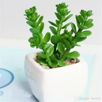 Mini Umelé Zelené Rastliny S Keramické nádoby PVC Zelená Bonsai Črepníkové Krajiny Šťavnaté & Kaktus Office Home Dekorácie