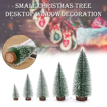Mini Vianočný Stromček Malý Borovice s Dreveným podkladom pre Xmas Dovolenku Stranou Domov Stola Strom Decor DAG-lode