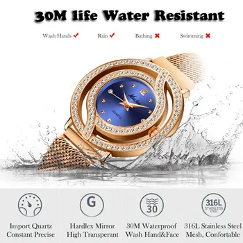 MISSFOX Magnetické Pozerať na Ženy, Luxusné Značky Nepremokavé Diamond Ženy Hodinky Duté Modrý Kremeň Elegantné Zlaté Dámske náramkové hodinky 33931