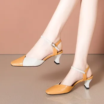 MLJUESE 2020 ženy sandále hovädzie kože štvorcové prst zelená farba crystal, vysoké podpätky pláže sandále strany svadobné šaty, veľkosť 42