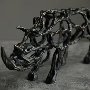 Moderné Abstraktné Rhino Abstraktný Ornament Kovový Rám Socha Domáce Dekorácie Remesiel Miestnosti Objekty Office Figúrky Svadobné Dary