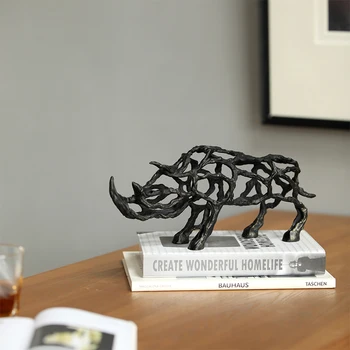 Moderné Abstraktné Rhino Abstraktný Ornament Kovový Rám Socha Domáce Dekorácie Remesiel Miestnosti Objekty Office Figúrky Svadobné Dary