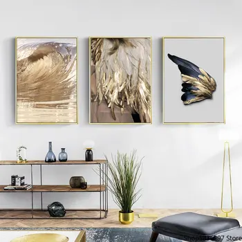 Moderné Nordic Štýl Abstraktné Umenie Zlaté Pierko, Plagáty a Vytlačí Plátno, Maľovanie obrazov na Stenu Uličkou Domov Wall Art Decoration