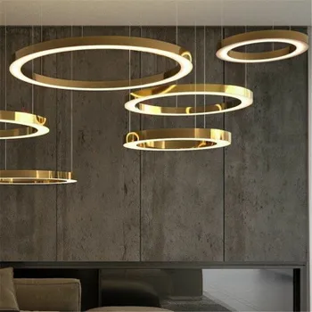 Moderné zlatá kruhu visí lampa LED prívesok svetlo Hotel krúžok z nehrdzavejúcej ocele minimalistický obývacia izba Svetlo pre reštaurácia projektu 19580