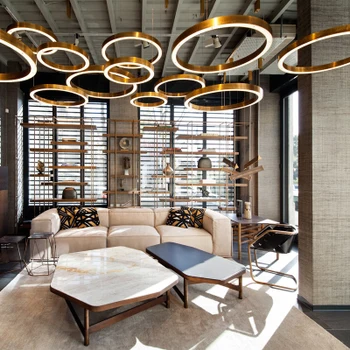 Moderné zlatá kruhu visí lampa LED prívesok svetlo Hotel krúžok z nehrdzavejúcej ocele minimalistický obývacia izba Svetlo pre reštaurácia projektu