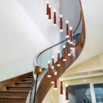 Moderný podvojného schodisko je zlatavú hlinité materiál droplight villa obývacia izba zlatavú lampy a svietidlá