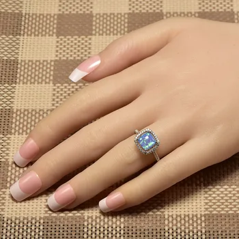 Modrý Opál White Crystal Krúžok 925 Sterling Silver Kvalitné Dámske Šperky Snubný Prsteň Veľkosti 5 6 7 8 9 10 11 A229