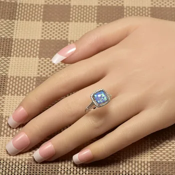 Modrý Opál White Crystal Krúžok 925 Sterling Silver Kvalitné Dámske Šperky Snubný Prsteň Veľkosti 5 6 7 8 9 10 11 A229