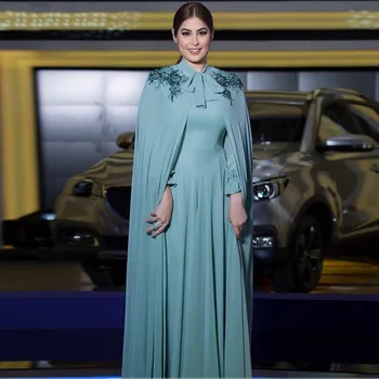 Moslimské Večerné Šaty 2020 Šifón Výšivky Islamskej Dubaj Saudskej Arabčina Dlhé Elegantné Večerné Šaty Odnímateľnou Šatkou Formálne Šaty