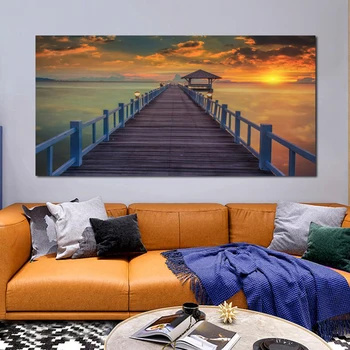 Most západ Slnka Obrázky Pláži Mraky Plátno na Maľovanie Domova Krajiny Plagáty A Tlačí na Steny Umenie pre Obývacej Miestnosti Dekorácie 6701