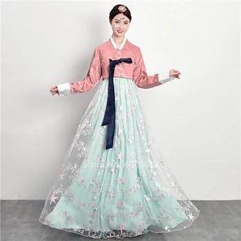 Multicolor Tradičné Kórejské Hanbok Ázijské Retro Móda Palác Fantázie Kimono Kvetina Tlače Fáze Výkonu Šaty Hore Sukne Nastaviť