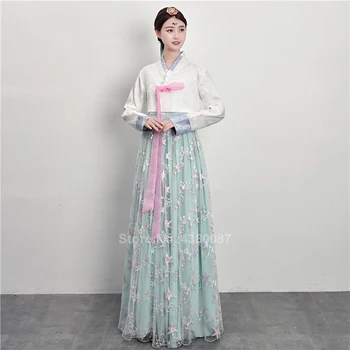 Multicolor Tradičné Kórejské Hanbok Ázijské Retro Móda Palác Fantázie Kimono Kvetina Tlače Fáze Výkonu Šaty Hore Sukne Nastaviť
