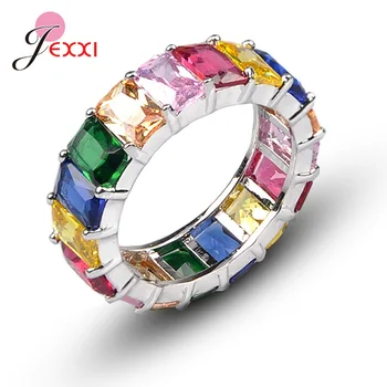 Móda Bling Šperky Rainbow CZ Zásnubné Prstene pre Ženy 925 Sterling Silver Farebnými Zirkónmi CZ Večnosti Krúžky