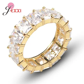 Móda Bling Šperky Rainbow CZ Zásnubné Prstene pre Ženy 925 Sterling Silver Farebnými Zirkónmi CZ Večnosti Krúžky