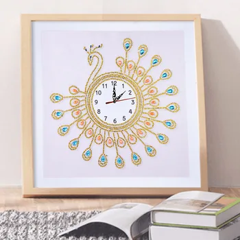 Móda diamond maľovanie peacock clock mozaiky wathc dekorácie pre obývacia izba