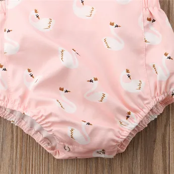 Móda Novonarodené Deti, Baby, Dievčatá Swan Bavlna Ružové Oblečenie Deti Dievča Kombinézu Jumpsuit Oblečenie Sunsuit 0-3T