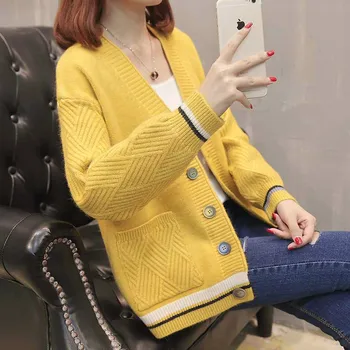 Móda Sveter Žien Cardigan 2020 kórejská verzia voľné Zrastov Cardigan Sveter Žien Jar Jeseň Fashion Krátky Pletený kabát