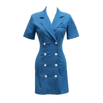 Móda ženy pohodlné modrá jednoduchý, tenký kabát nový príchod elegantné vrchné oblečenie vintage temperament strany trend sexy kabát Bunda