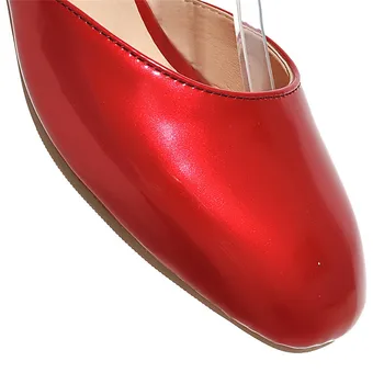 Móda Ženy Sandále Červená lakovanej Kože 4cm Kovové Podpätky Štvorcové Prst Bežné Office Lady Členok Pracky Popruhu D'Orsays Letné Topánky 64298