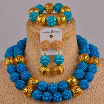Módne dámske Afriky ručné korálkové oblek, Nigéria svadobné svadobné šperky,Jazero Modrá imitácia perly svadobné šperky nastaviť,XX-57 21633