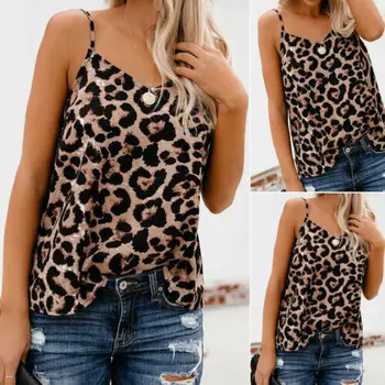 Módne dámske letné leopard vesta Topy bez rukávov tričko tričko bežné vesta T-shirt