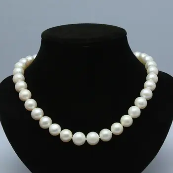 Módne krásna 10-11 mm biela sladká voda kolo perly náhrdelník 18