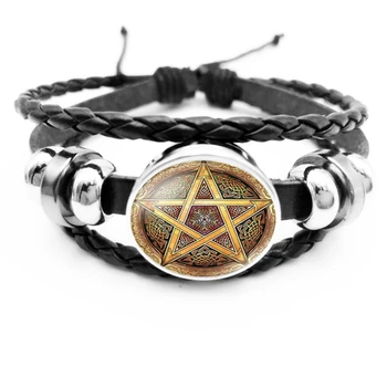 Módne Čierne Okultné Obrátenej Star Sign Pentagram Satanic Pentagram Star Symboly Sklo, Kožené Náramky Muži Ženy Šperky