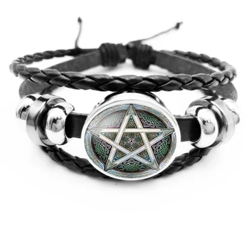 Módne Čierne Okultné Obrátenej Star Sign Pentagram Satanic Pentagram Star Symboly Sklo, Kožené Náramky Muži Ženy Šperky