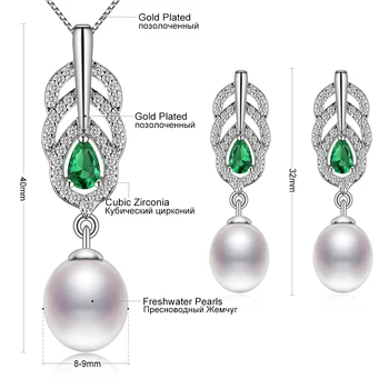 Módny Dizajn Páva Pierko Zirconia Prírodných Sladkovodných Kultivovaných Pearl Šperky Set pre Ženy Výročie Šperky, Darčeky FEIGE
