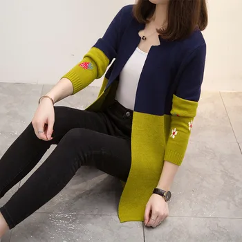 Na jar a na jeseň nové žien sveter kabát voľné kórejská verzia divoké farby zodpovedajúce polovici dĺžky zrastov bol tenký sveter