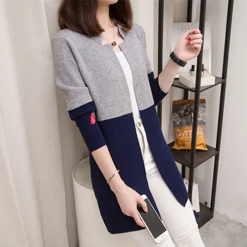 Na jar a na jeseň nové žien sveter kabát voľné kórejská verzia divoké farby zodpovedajúce polovici dĺžky zrastov bol tenký sveter