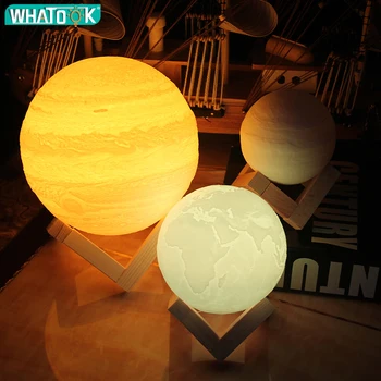 Nabíjateľné 3D Tlač Zemi Lampa Mesiac Nočné Osvetlenie Abajur LED Dotykový Snímač Ťuknite na Zemi Svetlo pre Spálne Domova Kreatívne Darčeky