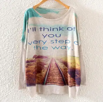 Najnovšie príchodu železničnej a písmeno tlačenej žien módny dizajn t-shirts bavlny o-krku ženy obľúbené topy Nové voľné top 1475