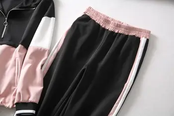 Nastaviť Tepláková súprava dvoch kus oblečenia pre ženy slim farba šitie bunda a jogging bežné mikiny nohavice oblek