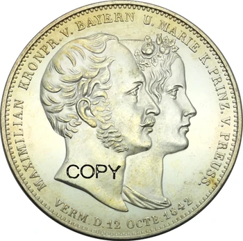 Nemecké Štáty, Kráľovstvo Bavorsko 2 Toliar 3 1/2 Guldenu Ludwig som Manželstva 1842 Cupronickel Pozlátené Striebro Kópiu Mince 6819