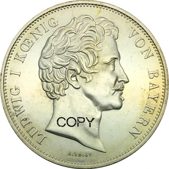 Nemecké Štáty, Kráľovstvo Bavorsko 2 Toliar 3 1/2 Guldenu Ludwig som Manželstva 1842 Cupronickel Pozlátené Striebro Kópiu Mince