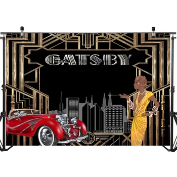 NeoBack Veľký Gatsby Fotografie Pozadia Luxusné Auto Retro Dievča Krídlovky Pozadí Gatsby Narodeninovej Party Pozadí na Foto 2646